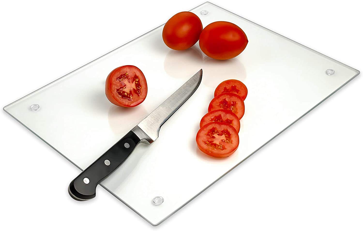 Light In The Dark cutting board with rubber feet for stable countertop use.