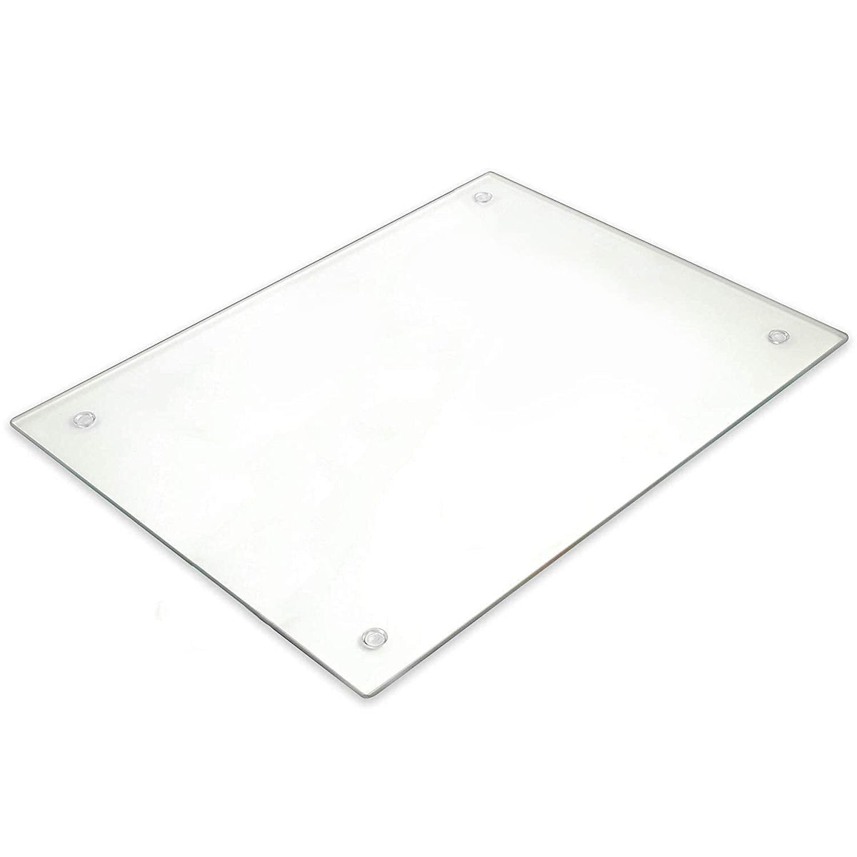 Light In The Dark tempered glass cutting board, 16x20, with non-slip feet for stable chopping.