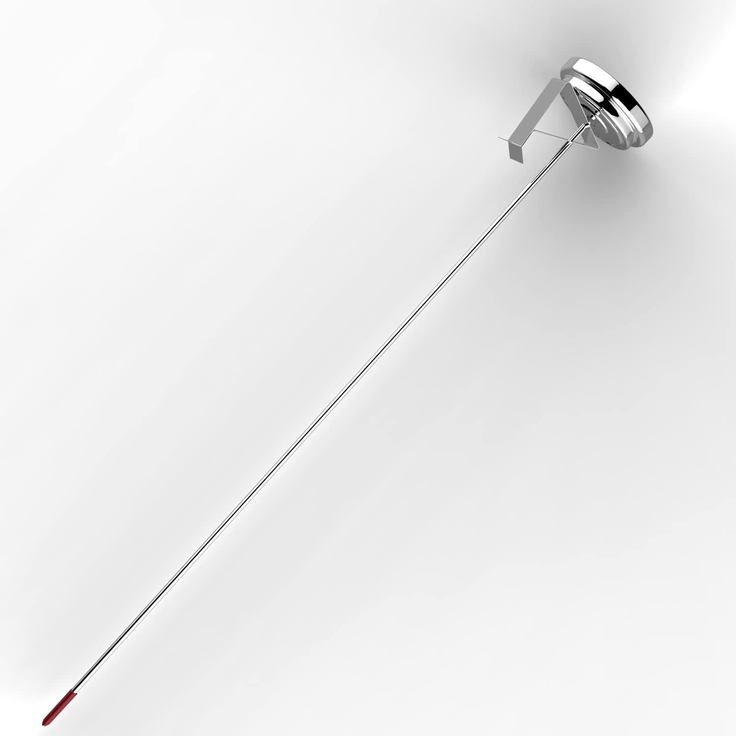 Metal clip holds LightBeam thermometer steady over pot