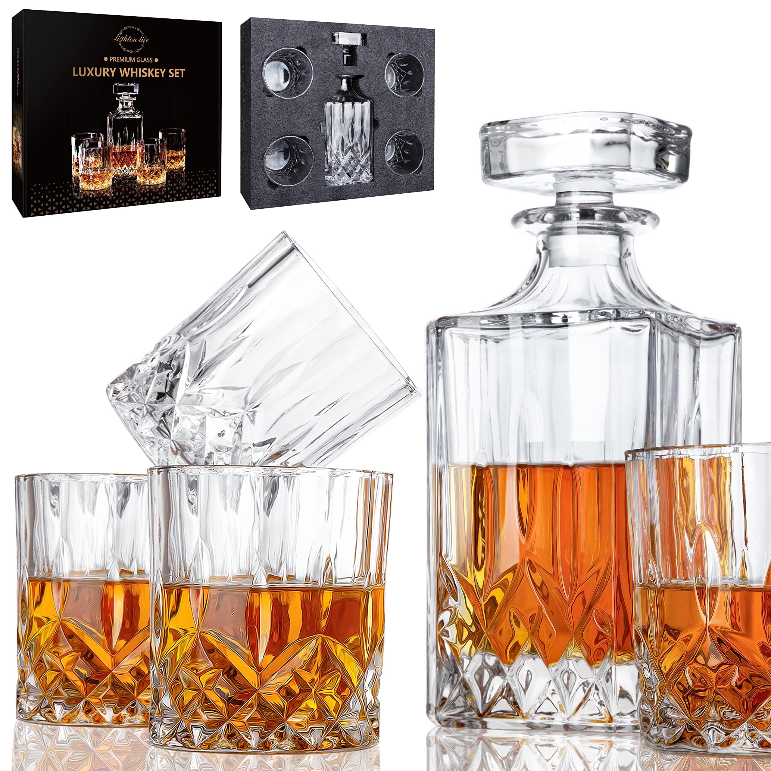 Lighten Life crystal whiskey glasses set delivering clear, premium tasting experience.