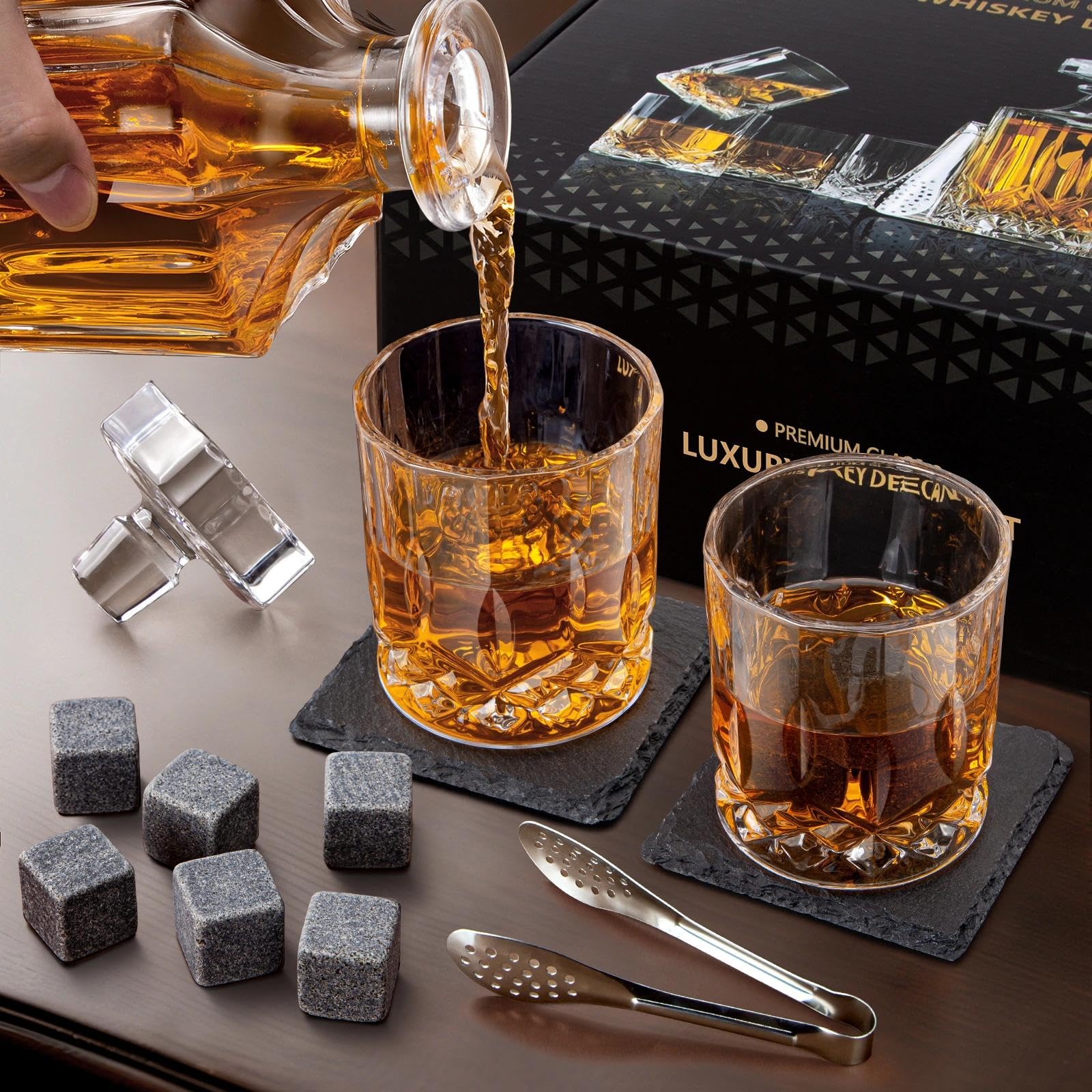 Lighten Life whiskey glasses accompany the decanter for complete tasting sessions