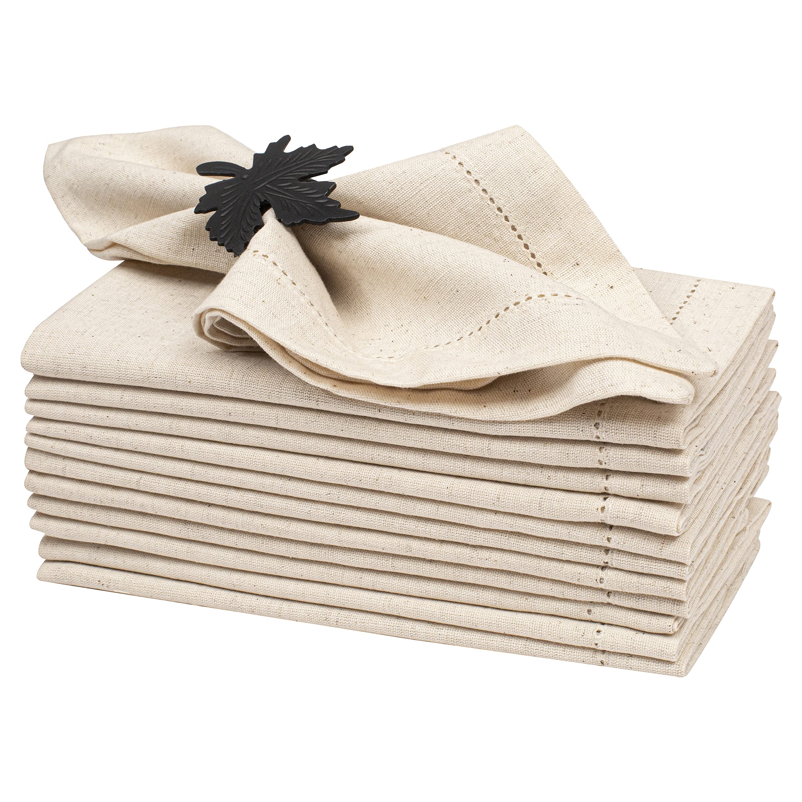 Lightnpro flax napkins 18x18 with hemstitched edges for a refined table setting.