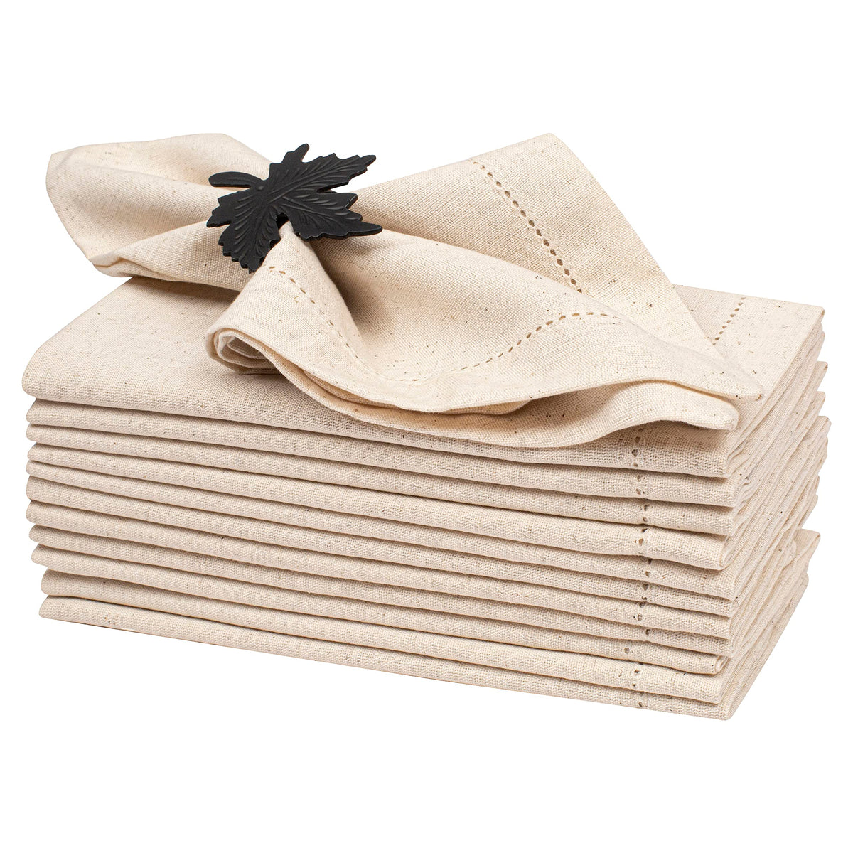 Lightnpro flax napkins 18x18 with hemstitched edges for a refined table setting.