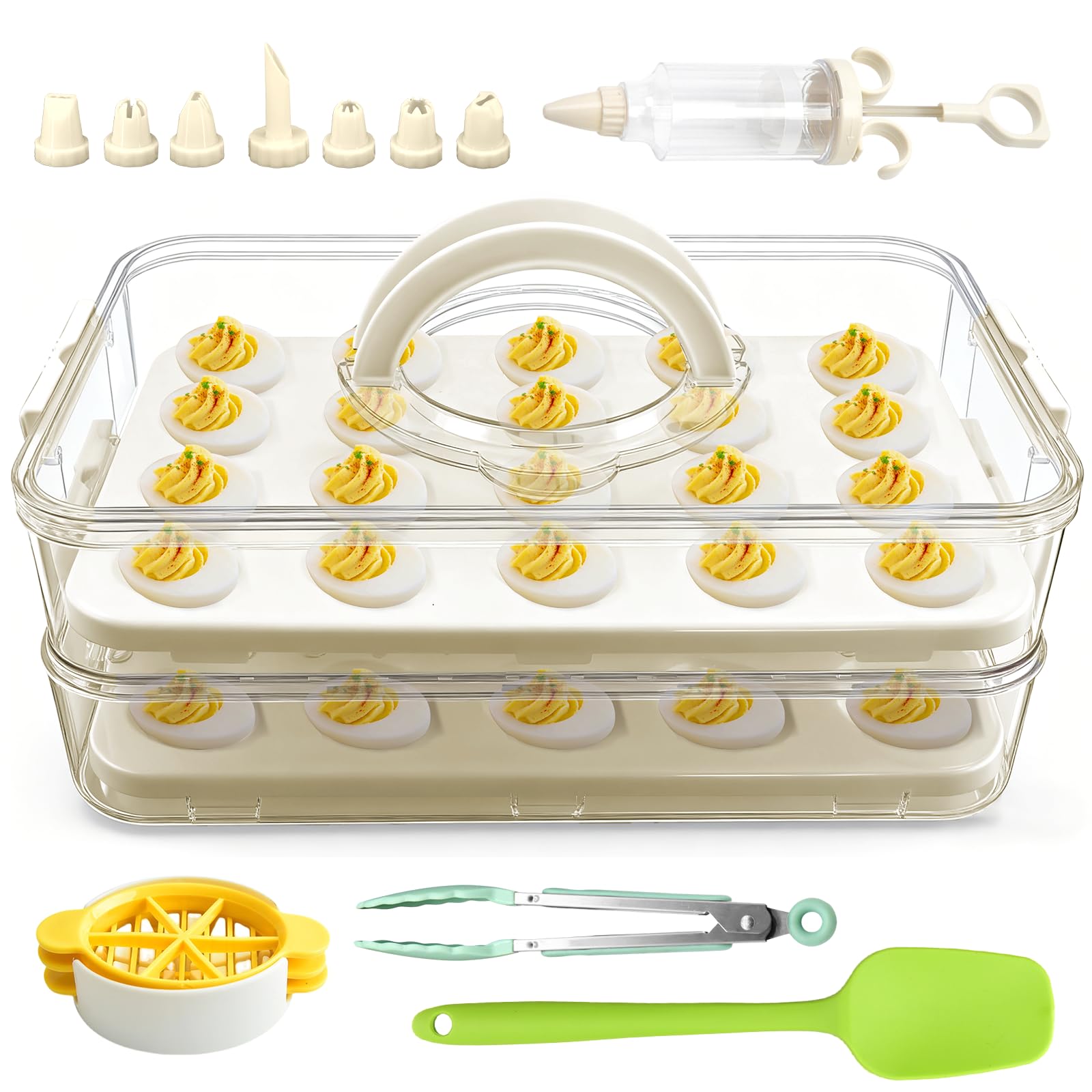 Lignumix deviled egg container with lid and handle for organized storage