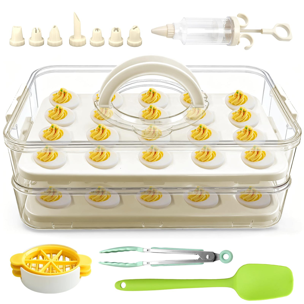 Lignumix deviled egg container with lid and handle for organized storage