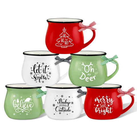 LIKAJON Christmas mug set six-pack displayed for festive table.