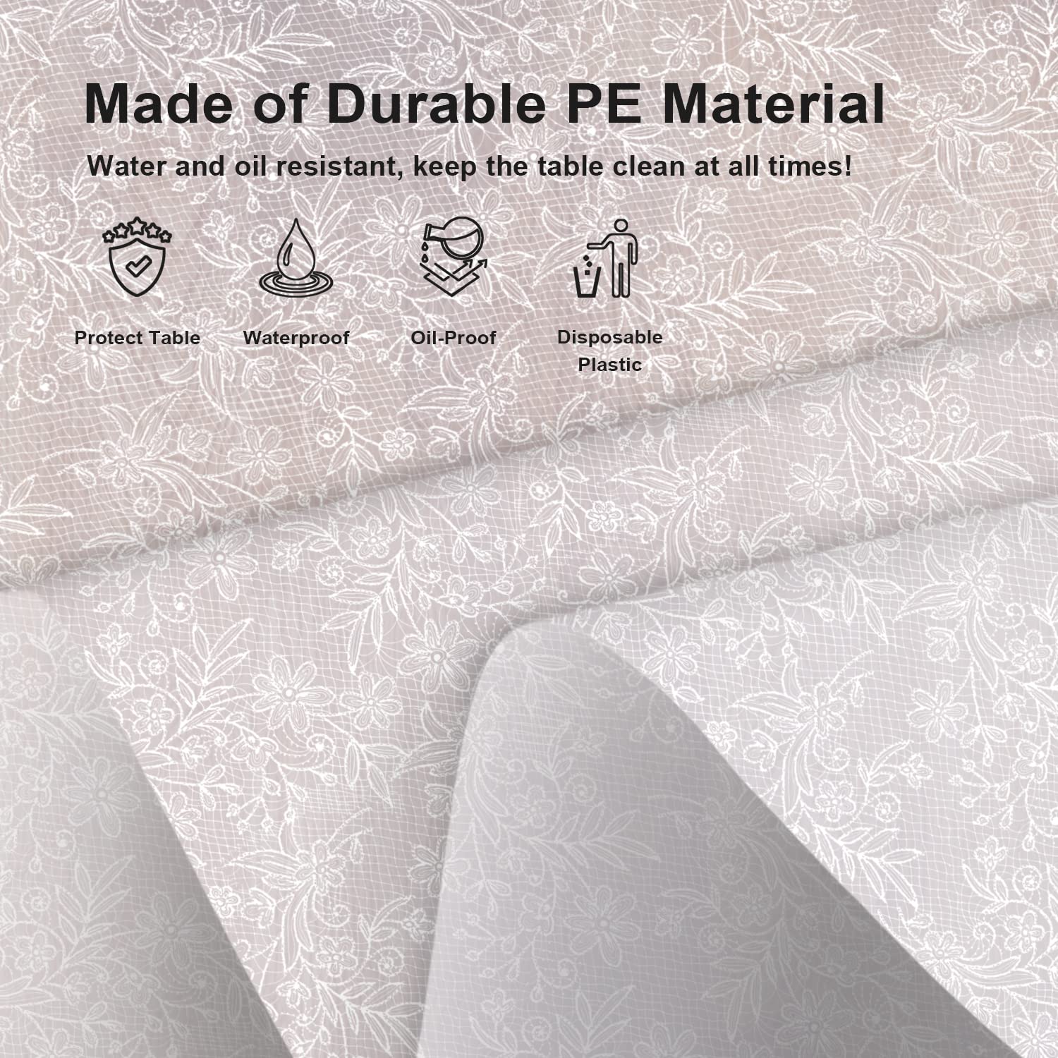 LIKAJON waterproof tablecloth protects surfaces from spills and stains