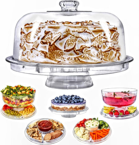 Lillian Tablesettings cake stand with dome cover for elegant dessert display.