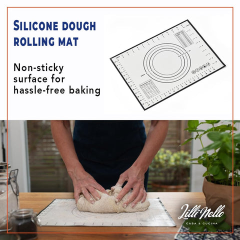 Lillinello dough-tools-set including whisk, chopper, scraper, and lame.