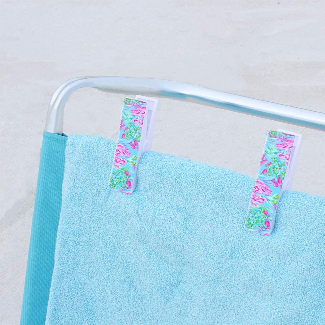 Lilly Pulitzer beach chair clips hold towels securely against breeze
