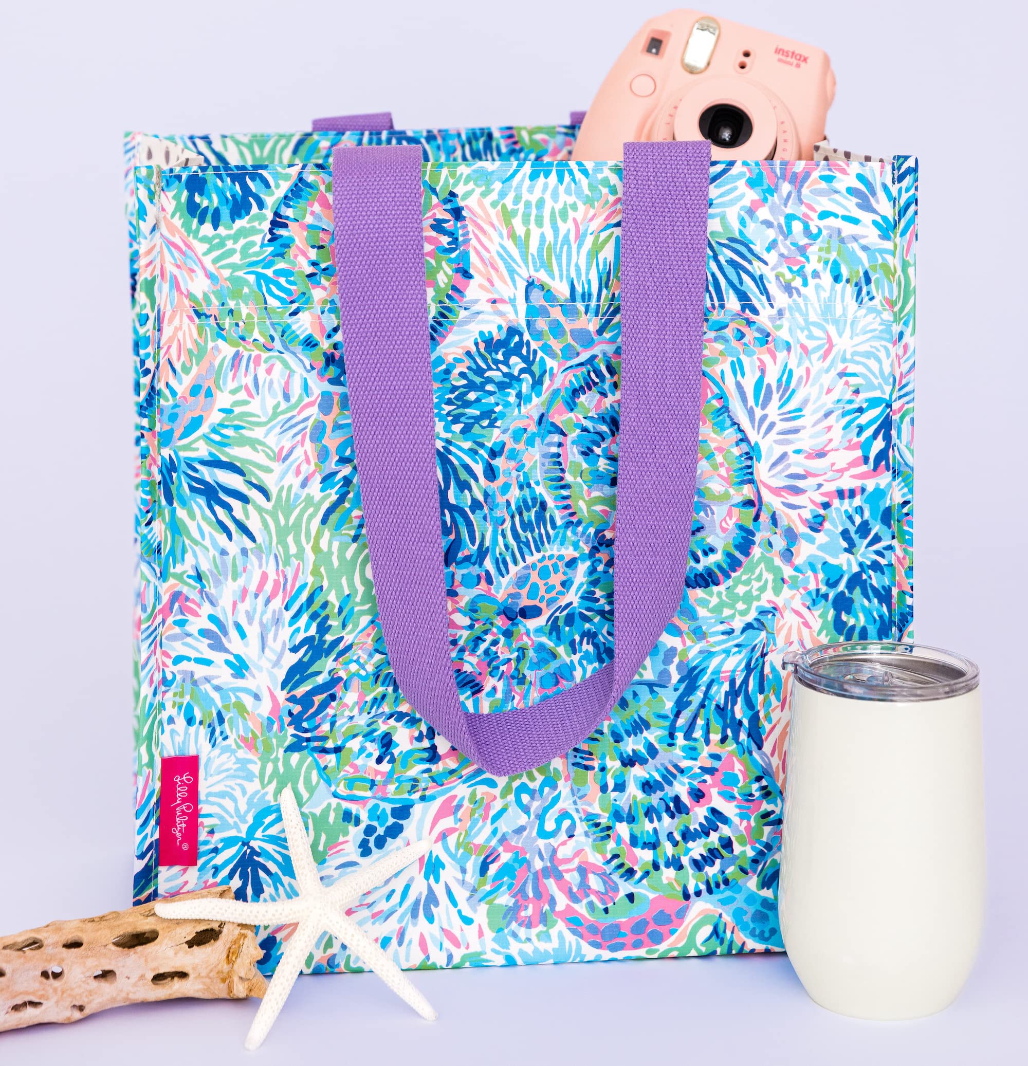 Lilly Pulitzer Shell of a Party tote folded flat for easy storage