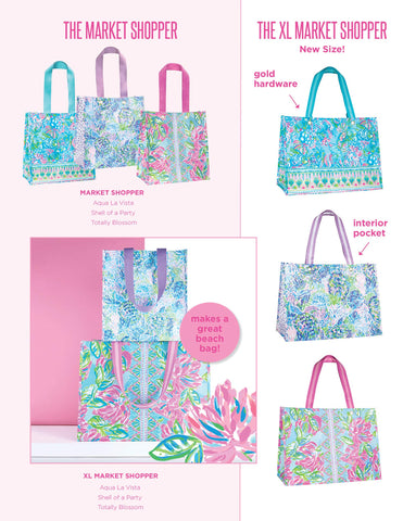 Lilly Pulitzer Shell of a Party lifestyle shot at the farmers market