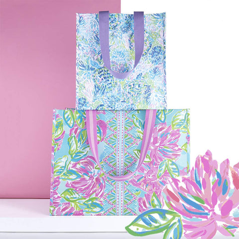 Lilly Pulitzer Shell of a Party tote two long handles for shoulder comfort