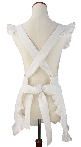 LilMents apron back view shows adjustable waist for flexible sizing