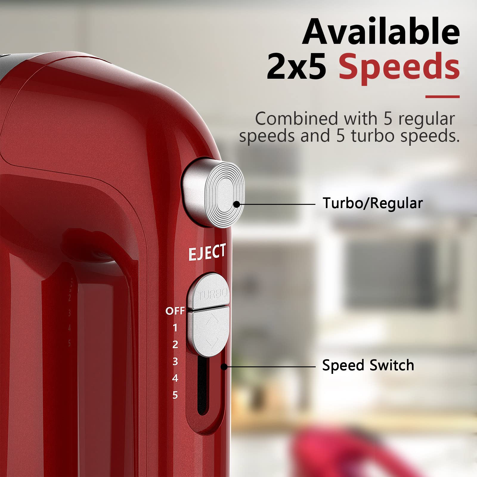 LILPARTNER hand mixer offers five speed settings for versatile blending tasks