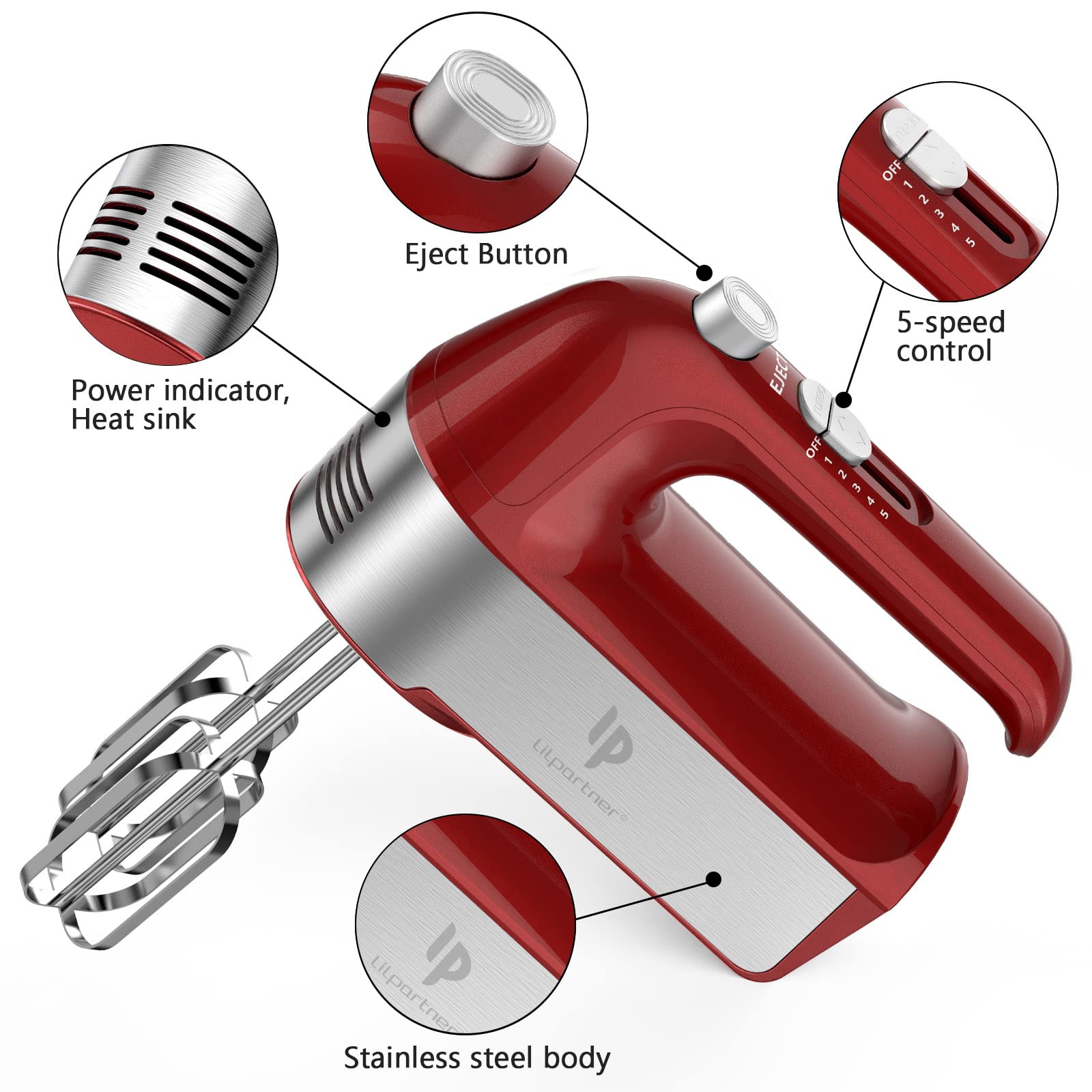 LILPARTNER hand mixer with turbo speed delivers quick, consistent whipping