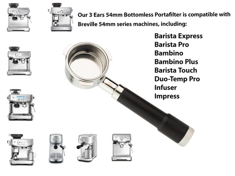 LILQ 54mm bottomless portafilter closeup showing gasket area for fit.