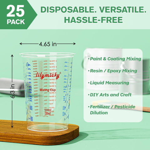 Lilymicky 32 oz measuring cups with clear markings for accurate resin mixing