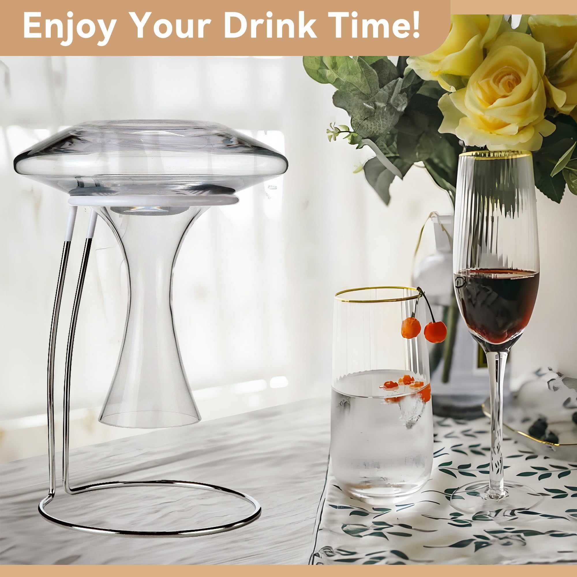 Lily's Home stand supports standard large-bottomed decanters; versatile display option.