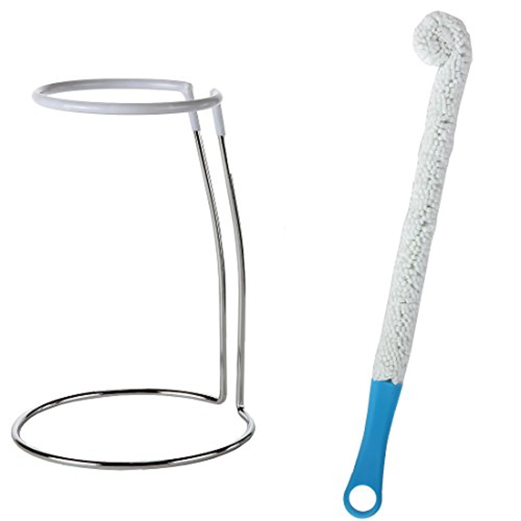 Lily's Home decanter drying stand side angle; rubber-coated top protects surfaces.