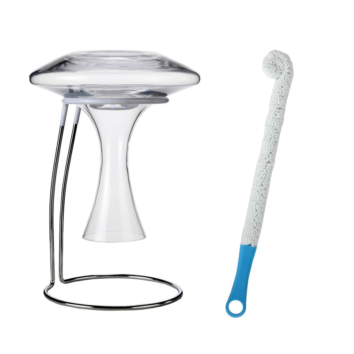 Lily's Home wine decanter drying stand top view; helps prevent water spots.