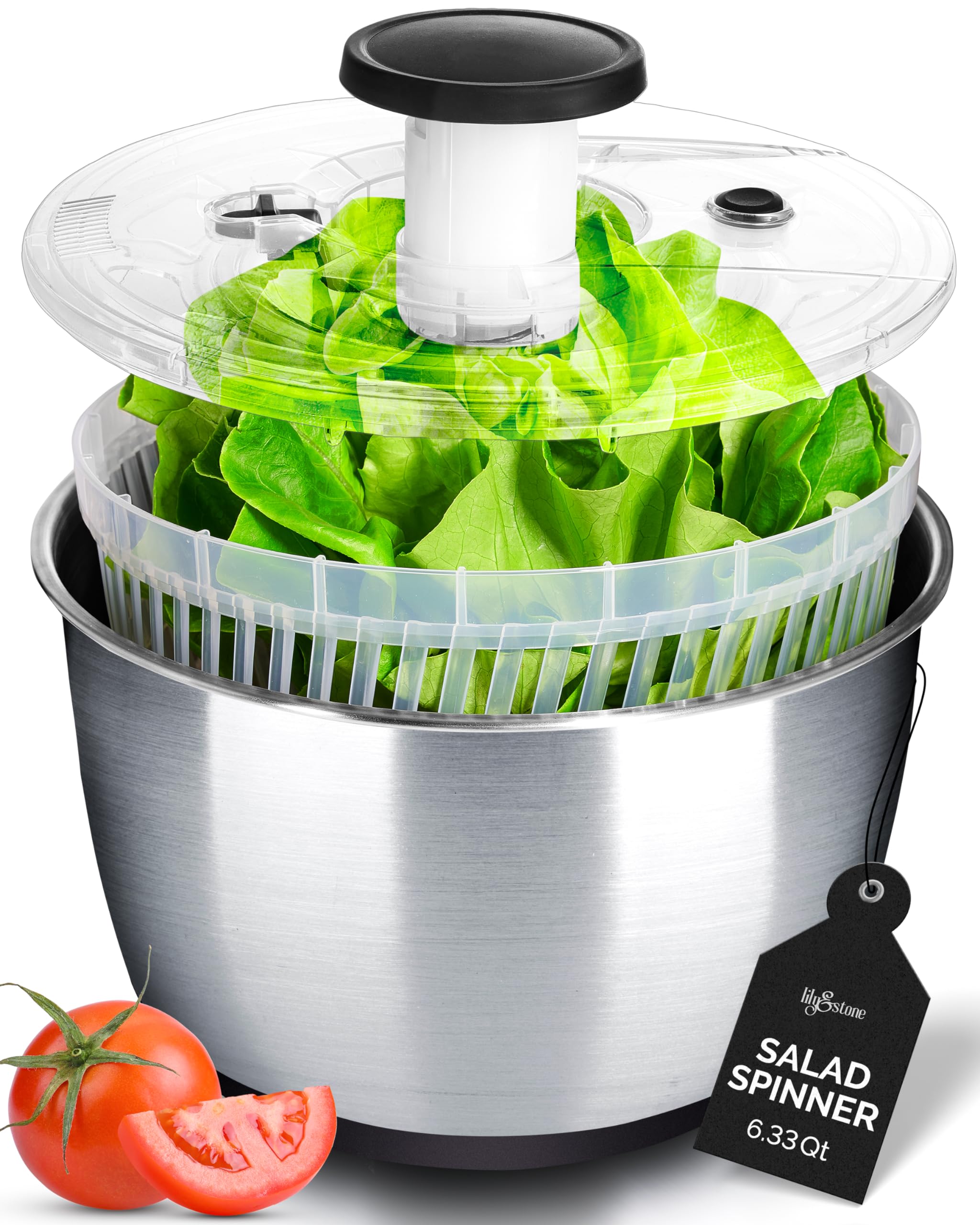 lilystone large stainless steel pump salad spinner ready for quick greens