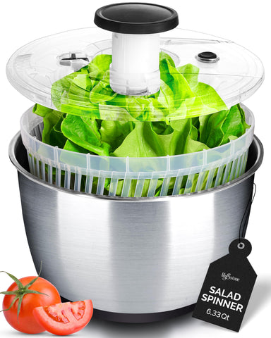 lilystone large stainless steel pump salad spinner ready for quick greens