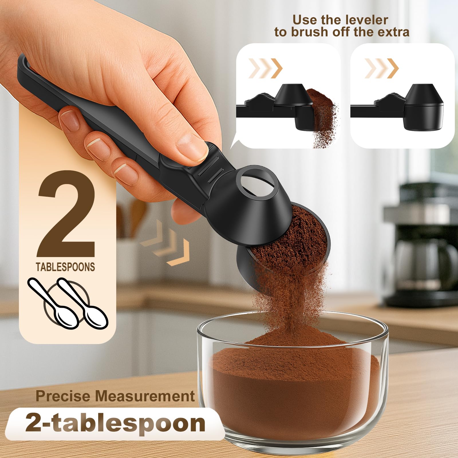 LimanChef 2tbsp leveler scoop measures coffee accurately.