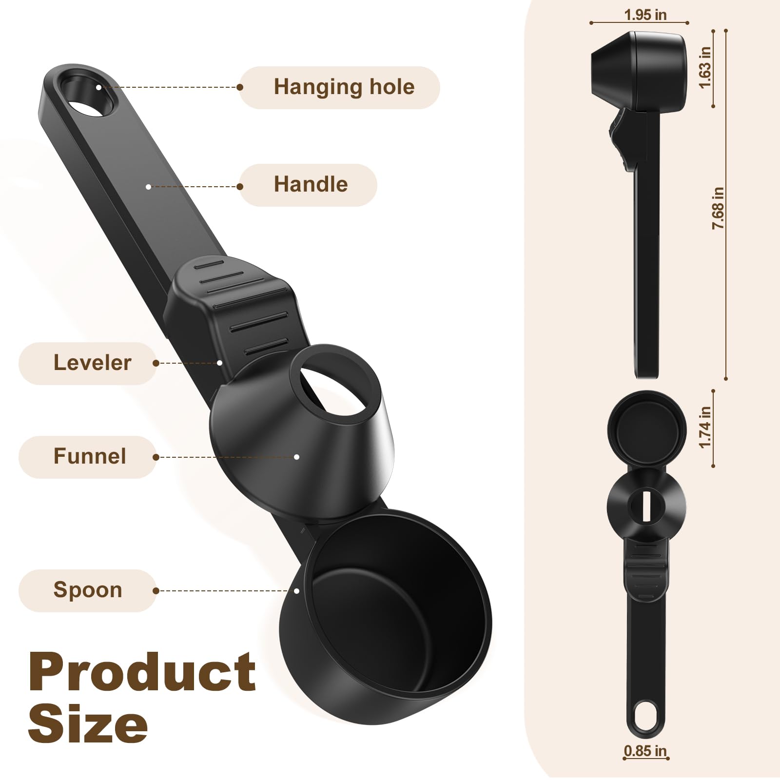 LimanChef smooth-surface scoop cleans quickly, with a hanging hole for storage.