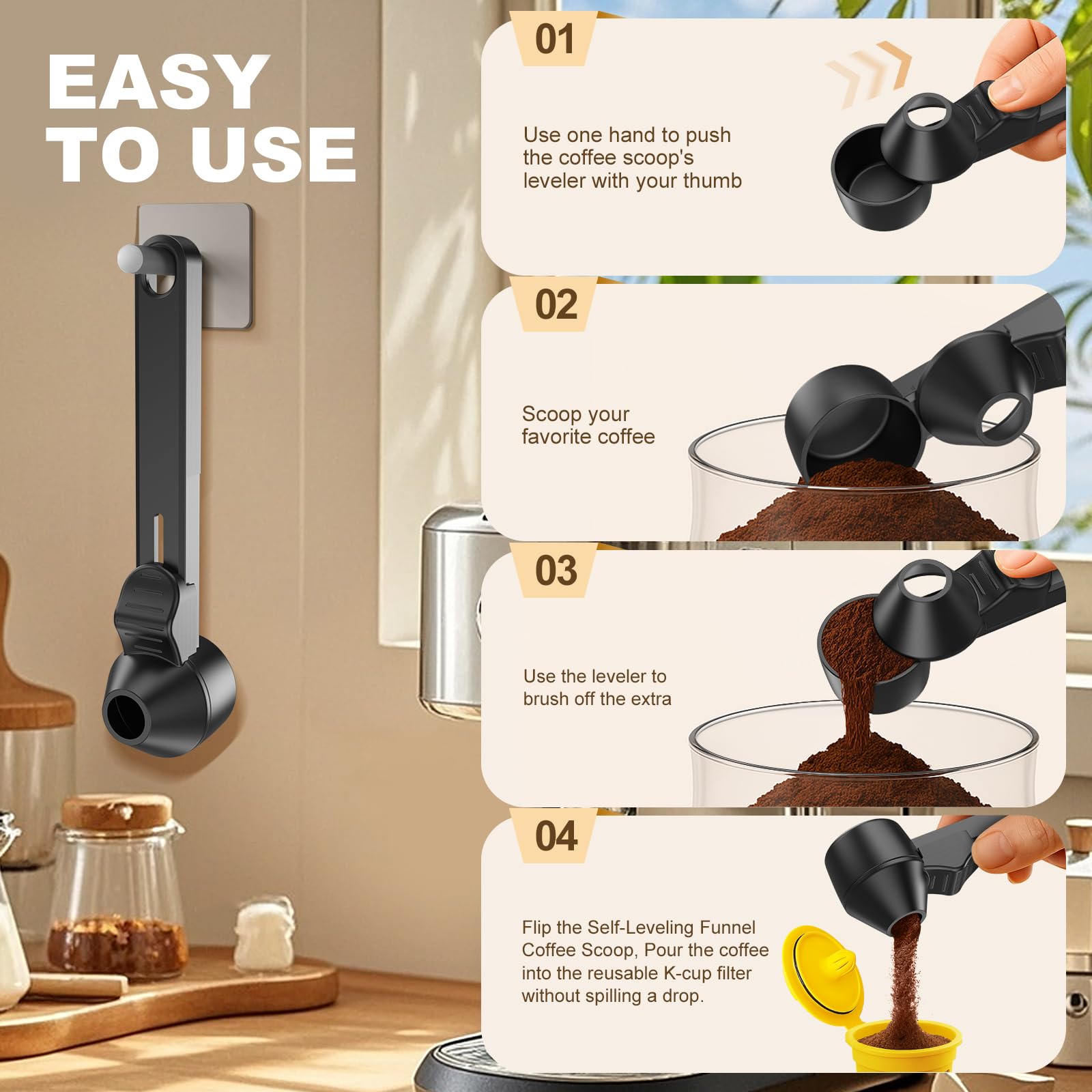 LimanChef K-Cup scoop enables quick, tool-free filling for busy mornings.
