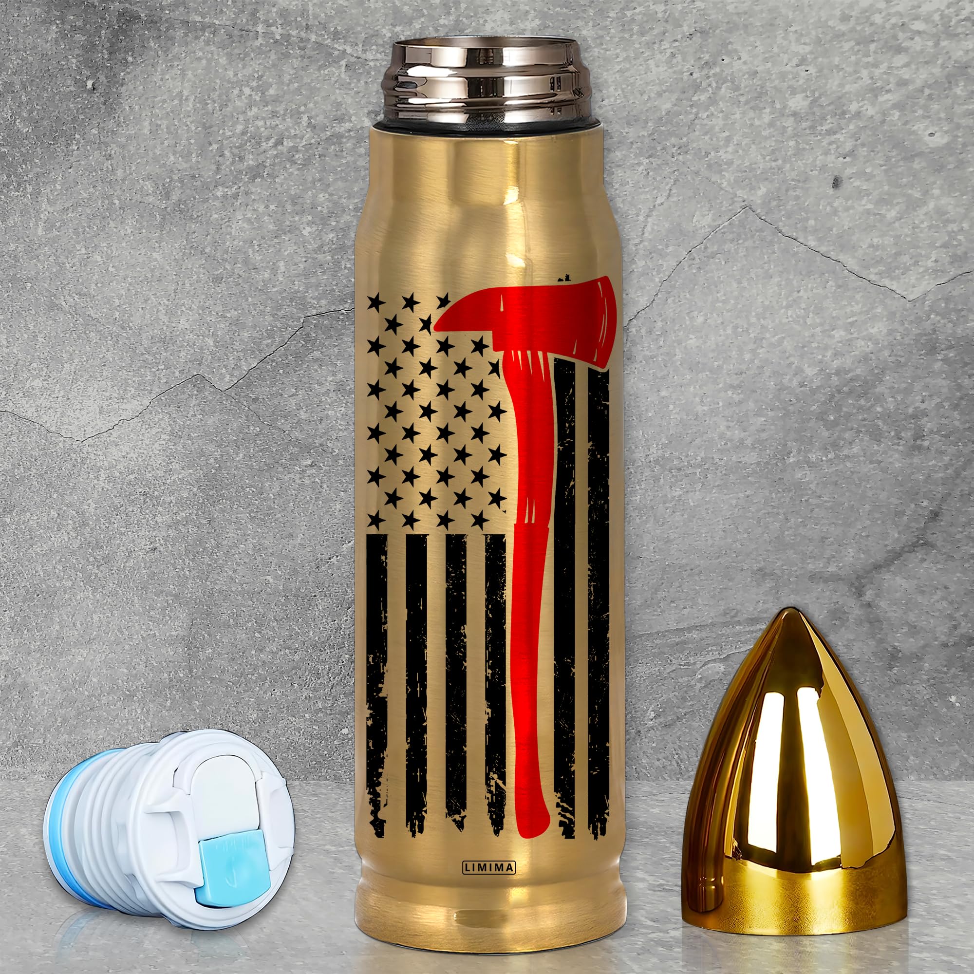 Limima firefighter tumbler with flag and axe design for bold display on shifts