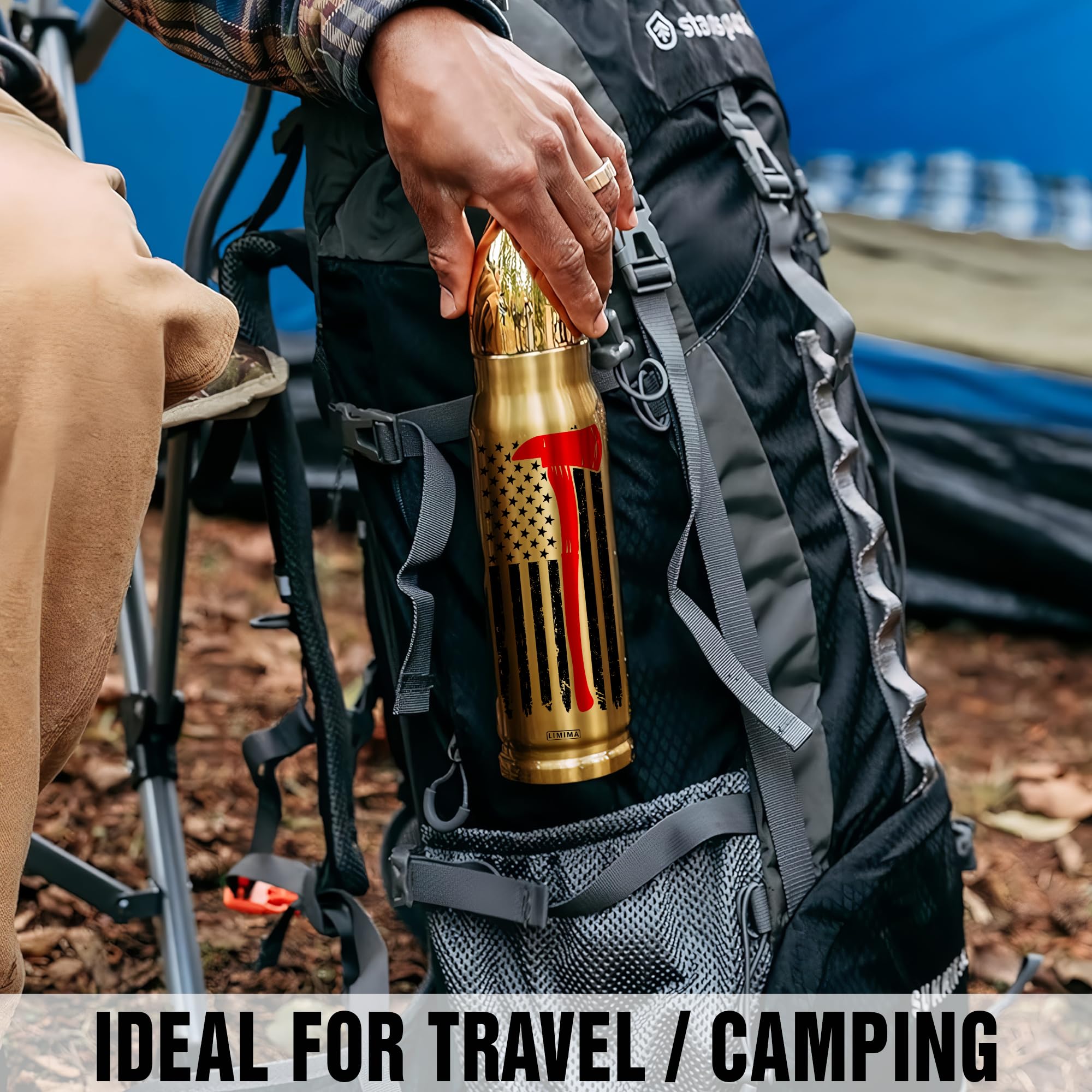 Limima firefighter flag-axe tumbler with gold finish, durable and stylish