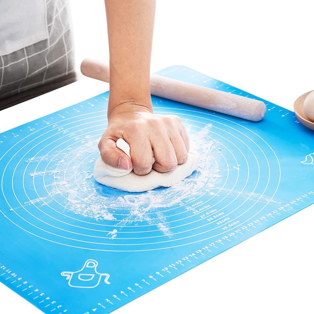 LIMNUO silicone baking mat blue extrathick surface for easy dough rolling.
