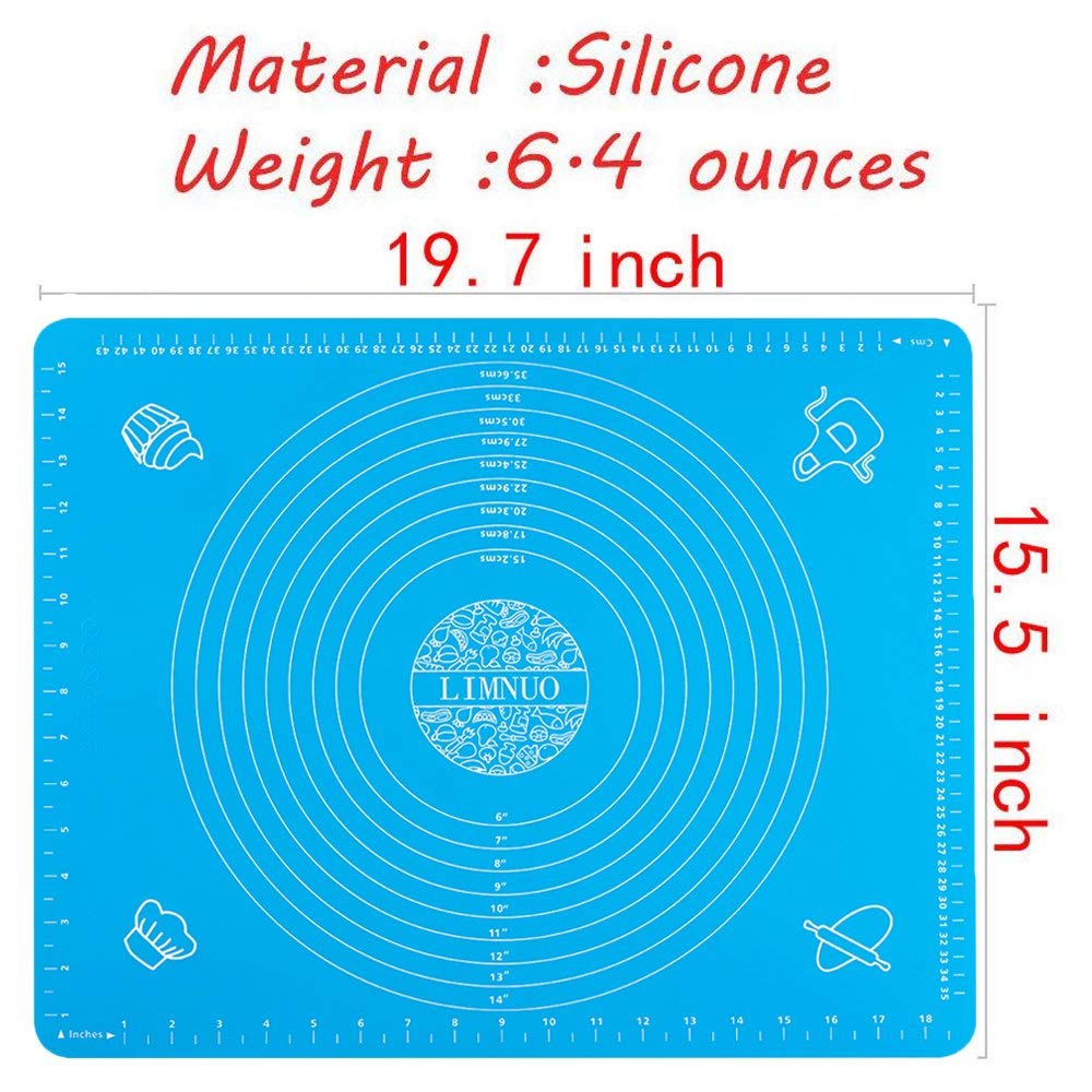 LIMNUO blue baking mat surface for easy cleanup after rolling.
