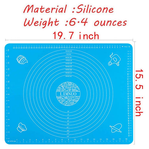 LIMNUO blue baking mat surface for easy cleanup after rolling.