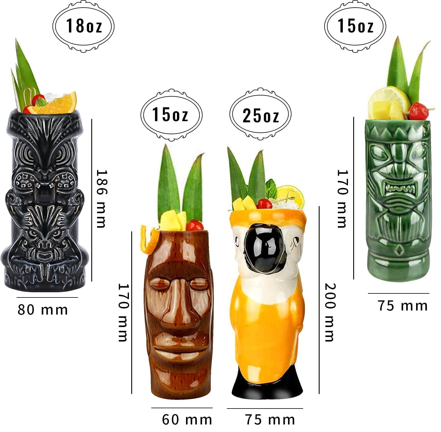 LINALL Ceramic Tiki Mugs Hawaiian Luau design adds authentic island charm to parties.