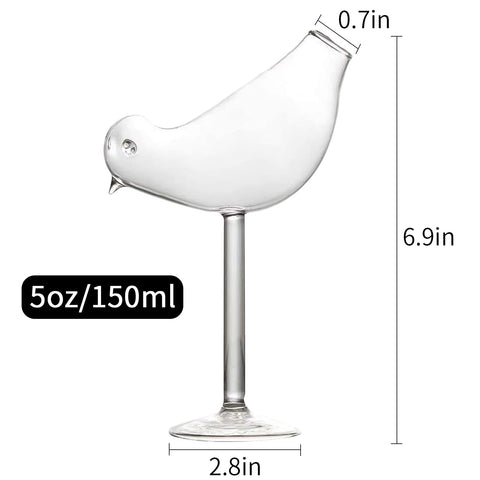 LINALL bird design glass side view showing slim balanced stem.