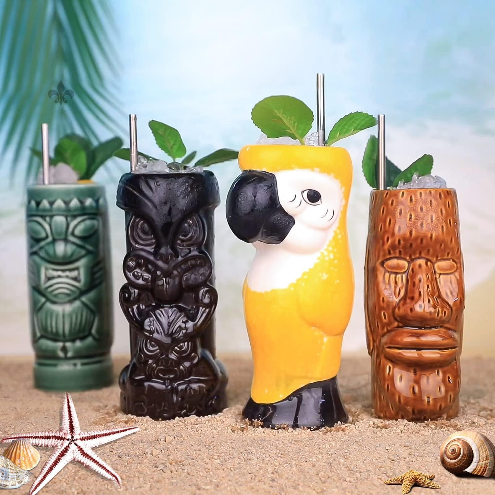LINALL Hawaiian Party Tiki Mugs enhance luau vibes and photo-worthy moments.