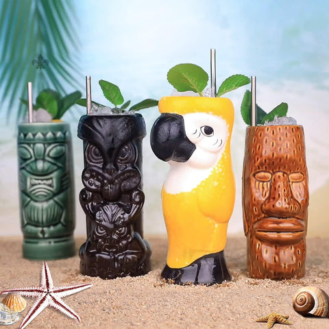 LINALL Hawaiian Party Tiki Mugs enhance luau vibes and photo-worthy moments.
