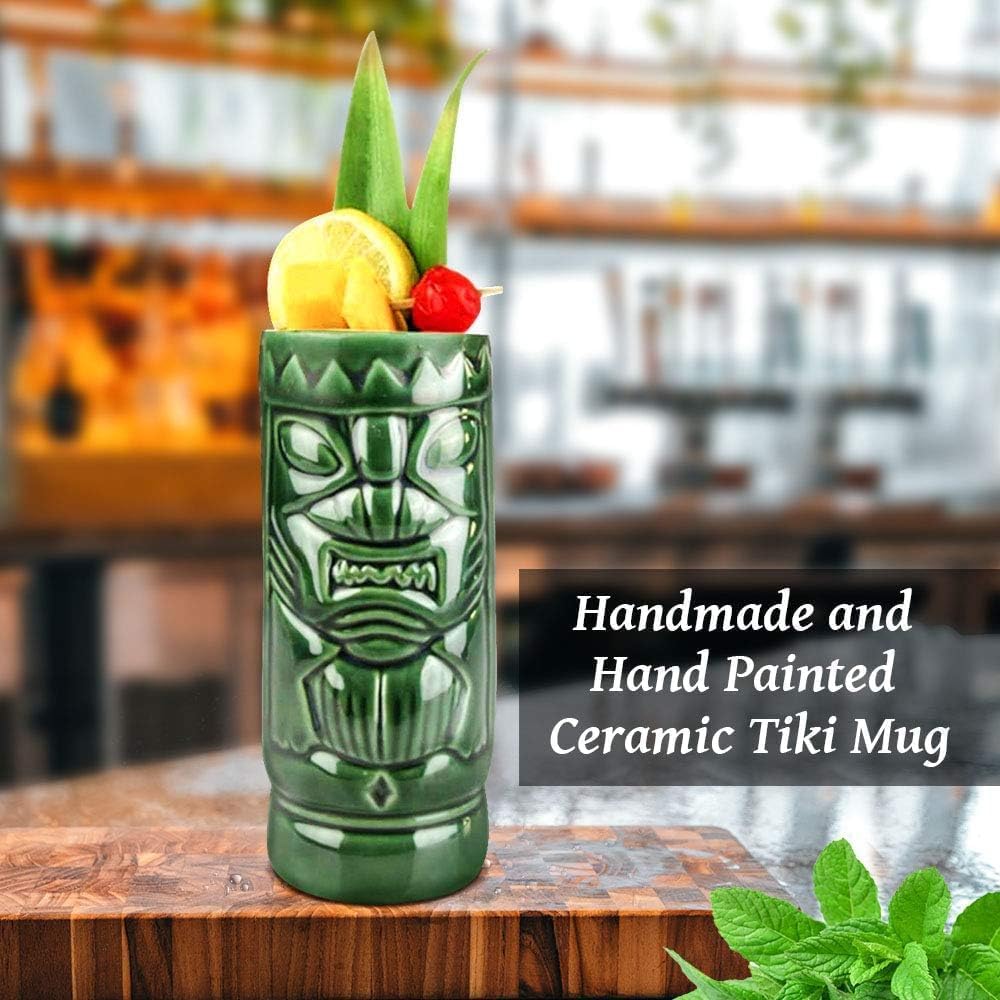 LINALL Tiki Barware Large Mugs ideal for generous pours and conversations.