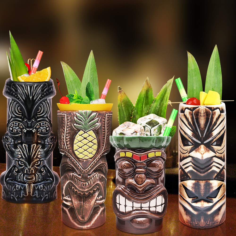 LINALL tiki mugs hand wash recommended helps preserve glaze and finish
