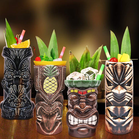 LINALL tiki mugs hand wash recommended helps preserve glaze and finish