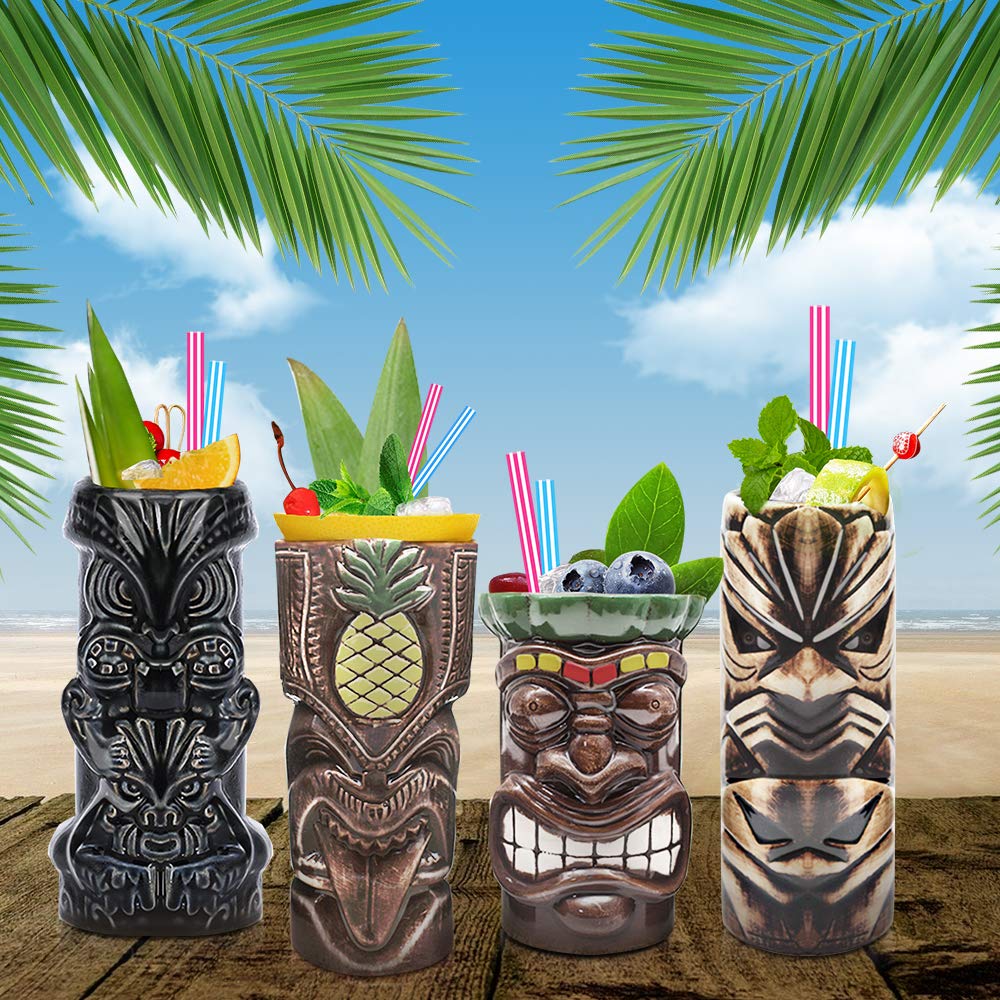 LINALL tiki mugs gift-ready design makes a charming home bar addition