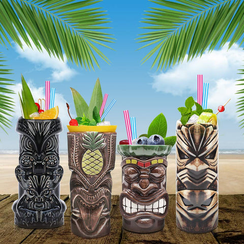 LINALL tiki mugs gift-ready design makes a charming home bar addition
