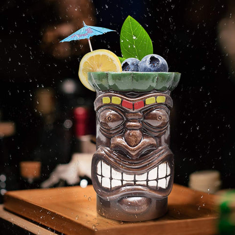 LINALL tiki-mug party setting complements outdoor gatherings with bold ceramic drinkware
