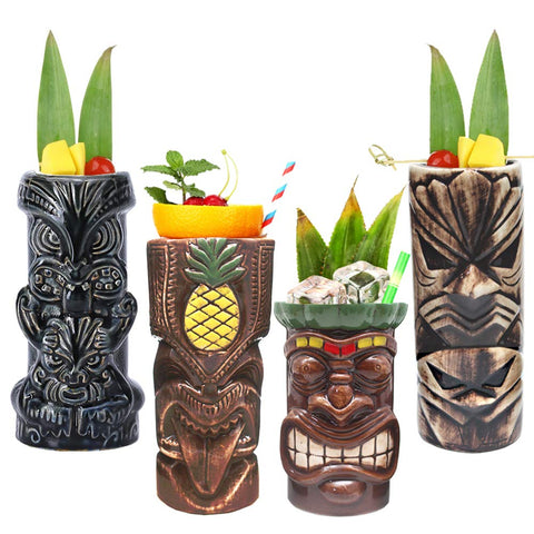 LINALL tiki mugs set of 4 large ceramic tumblers ideal for entertaining tropical cocktails