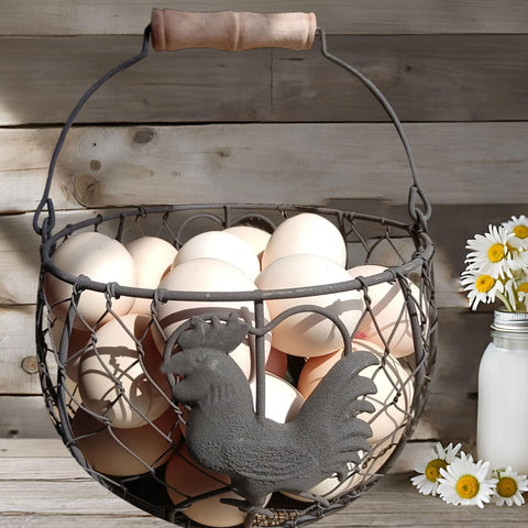 LINCOUNTRY chicken wire egg basket with wooden handle ready for coop to kitchen use