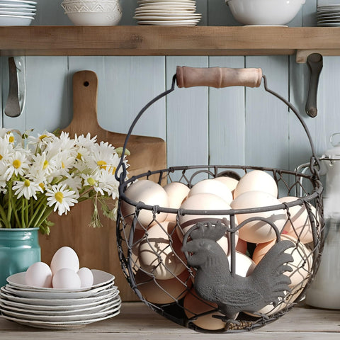 Vintage farmhouse LINCOUNTRY egg basket adding rustic charm to kitchen decor