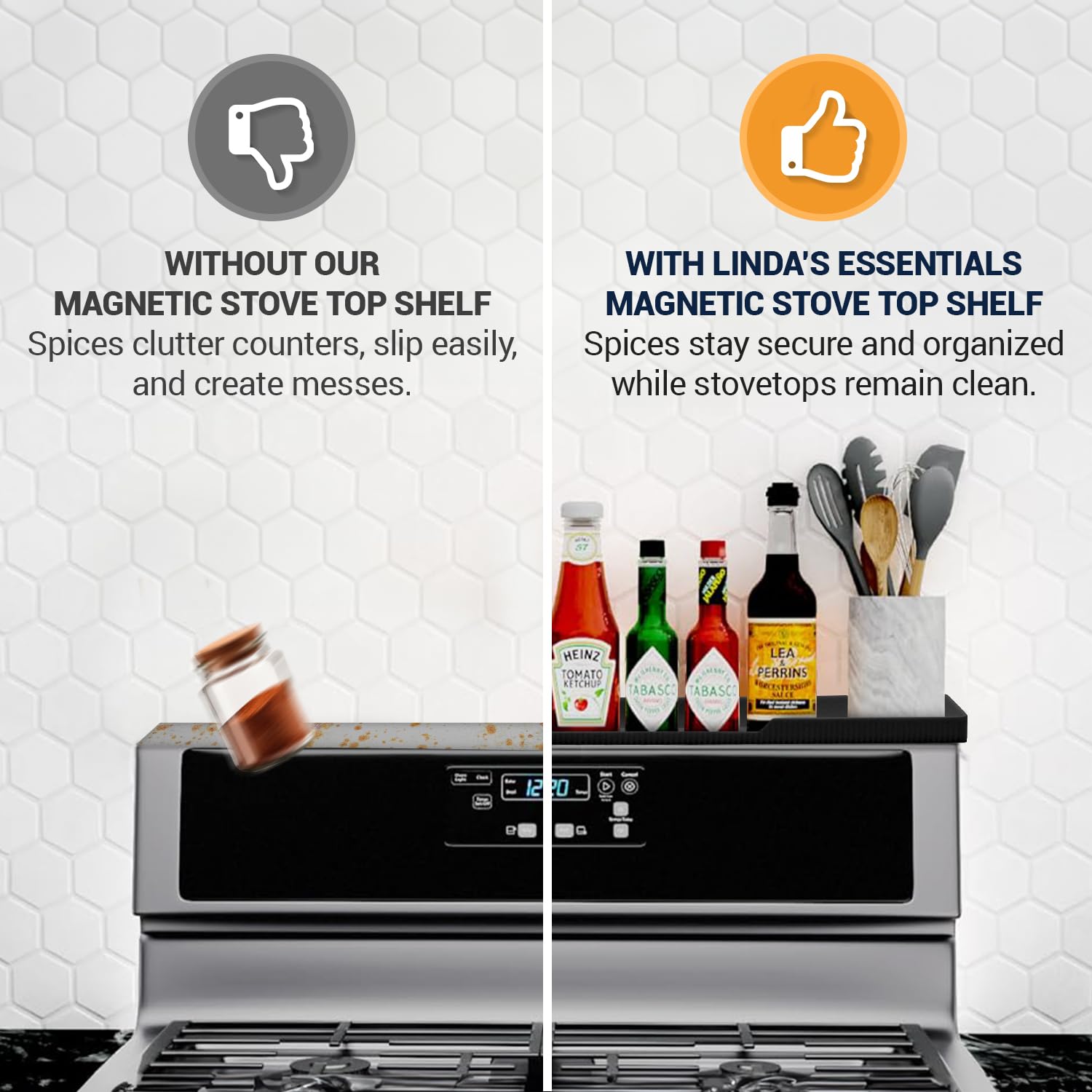 Linda's Essentials 30-inch over-stove shelf fits most stoves