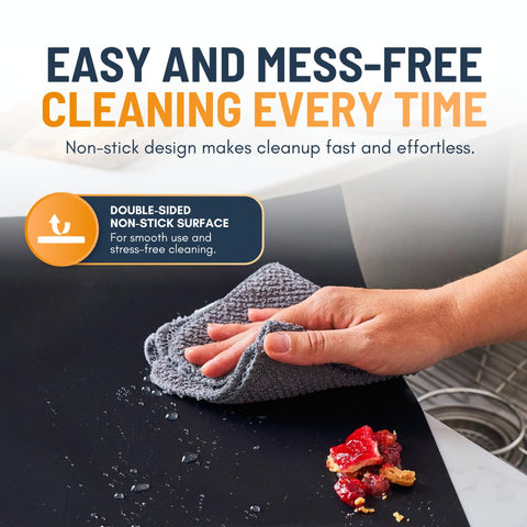 Linda's Essentials bottom-oven protector keeps floors clean during cooking.